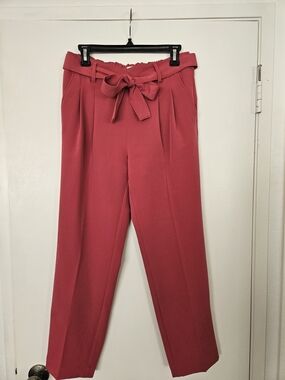 LOFT Rose Pink Paperbag Waist Tie Belt Trousers